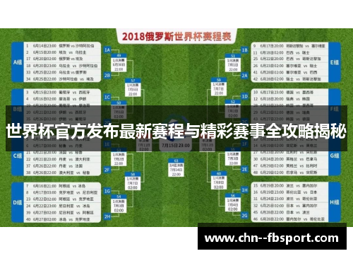 世界杯官方发布最新赛程与精彩赛事全攻略揭秘 世界杯官方发布最新赛程与精彩赛事全攻略揭秘